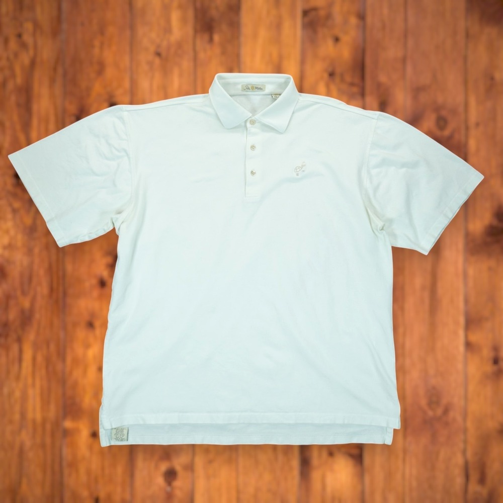 Vintage Peter‎ Millar Polo Shirt Mens Size Large White Turttle Logo Embroidered